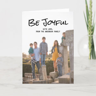 Black Simple Script Be Joyful Photo Card
