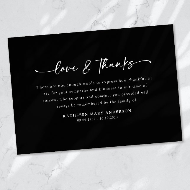 Black Simple Script Funeral Thank You Card (Creator Uploaded)