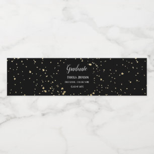 Black Simple script graduation photo balloon Water Bottle Label