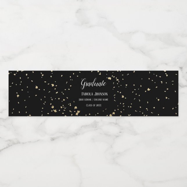 Black Simple script graduation photo  balloon Water Bottle Label (Single Label)
