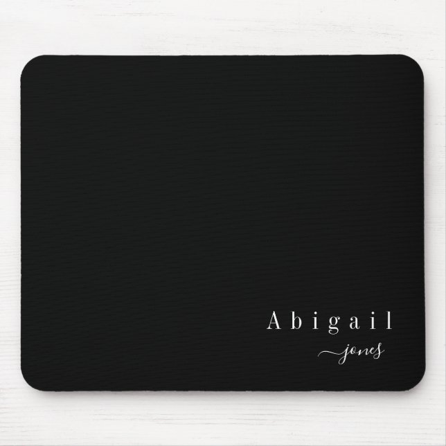 Black Simple Script Name Modern personalised Mouse Mat (Front)