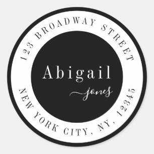 Black Simple Script Name Modern return address Classic Round Sticker