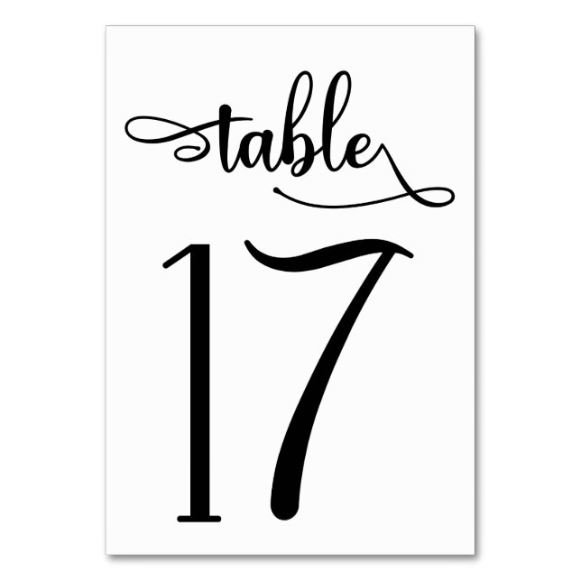 Black simple sign | 3.5x5 table number | Table 17 (Back)