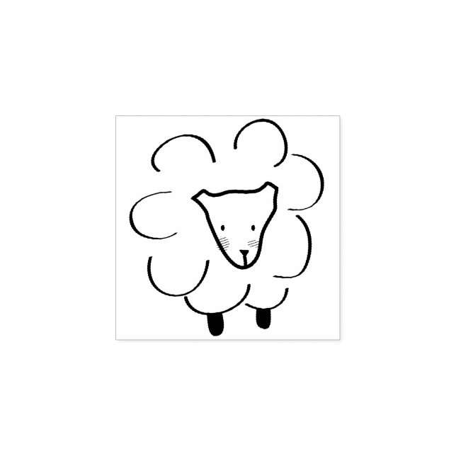 Black Simple Sketch Hand drawn curly sheep Rubber Stamp (Imprint)