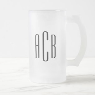 Black Simple Three Letter Wedding Monogram Frosted Glass Beer Mug