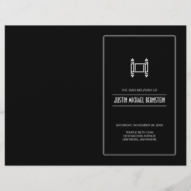 Black Simple Torah Bar Mitzvah Program (Front)