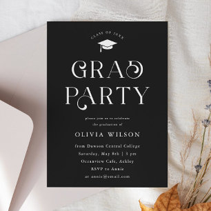 Black Simple Typography Grad Party Invitation