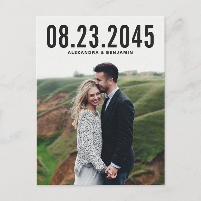 Black Simple Typography Save the Date Postcard (Front)