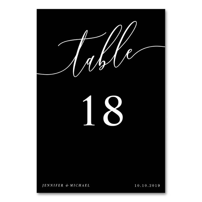 Black Simple Wedding Calligraphy Seating Place Table Number (Front)
