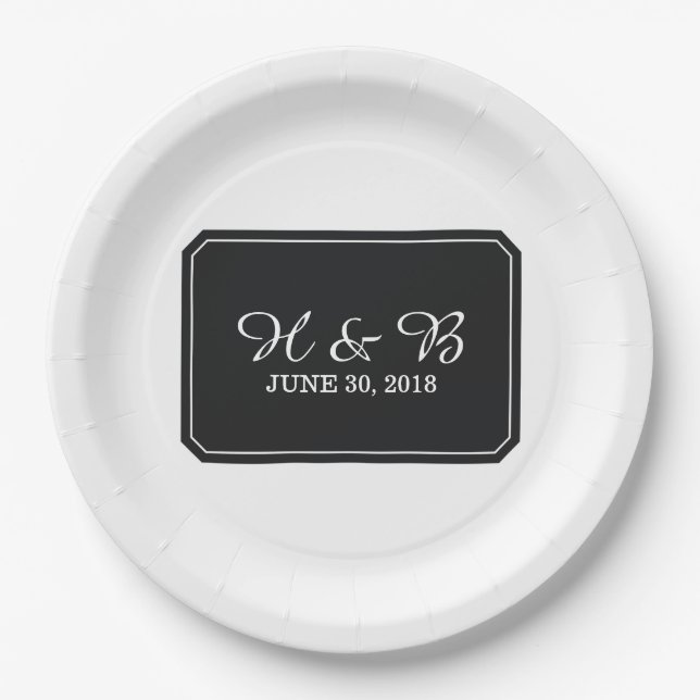 Black Simply Elegant Wedding Paper Plate (Front)