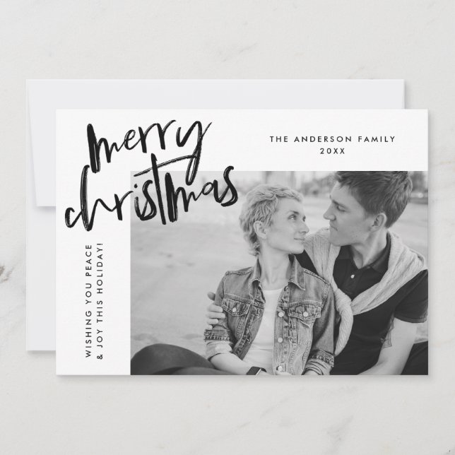 Black Simply Merry Photo Holiday Card (Front)