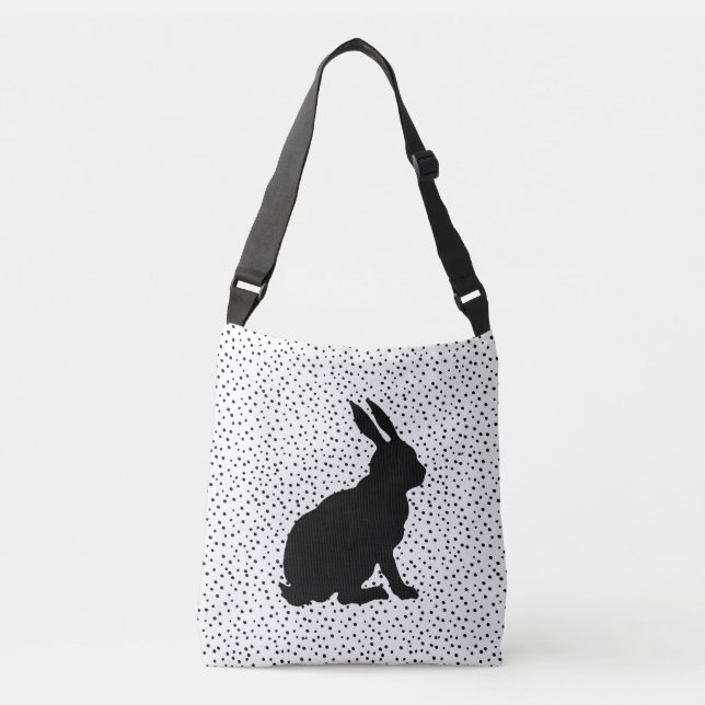 Black Sitting Rabbit Silhouette Polka dots white Crossbody Bag (Front)