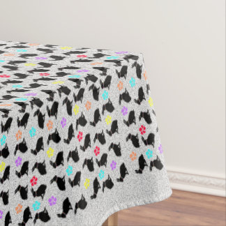 Black Sitting Rabbits Pretty Flower Petals Grey Tablecloth