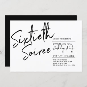 Black Sixty Soiree Modern 60th Birthday Party Invitation
