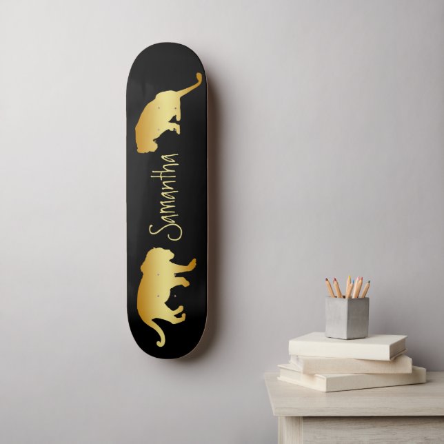 Black Skateboard Gold Lions personalised (Wall Art)