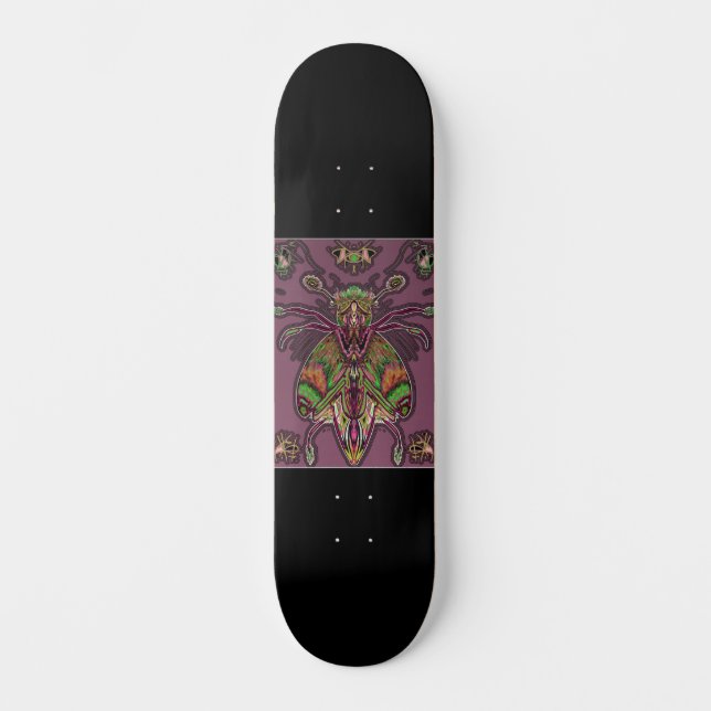 Black Skateboard with neon coloured insect (Front)