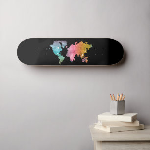 Black Skateboard with Rainbow World Map – Travel