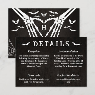 Black Skeleton Heart Goth Wedding Details Enclosure Card
