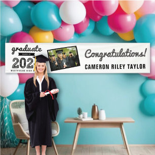 Black Sketch 2024 Congrats Photo Graduation Party Banner