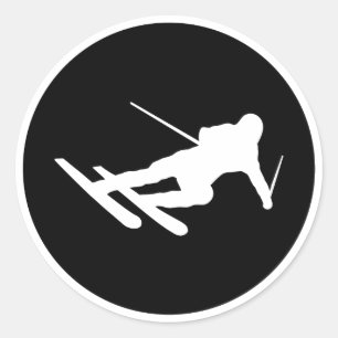black ski skiing icon downhill classic round sticker
