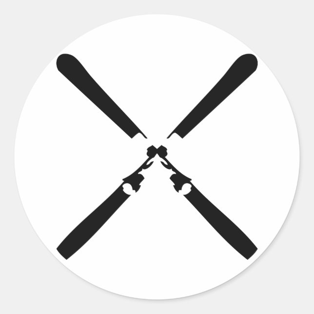 black skier crossed classic round sticker (Front)