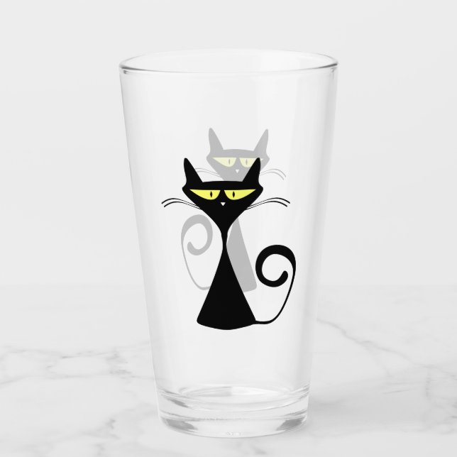 Black Skinny Cat With Large Yellow Eyes Glass (Front)
