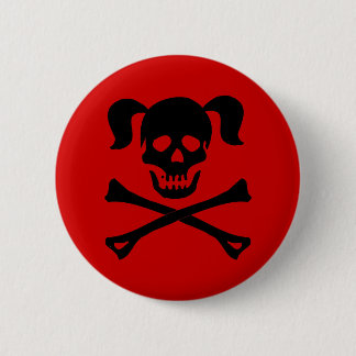 Black Skull and Crossbones With Pigtails 6 Cm Round Badge