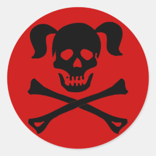 Black Skull and Crossbones With Pigtails Classic Round Sticker