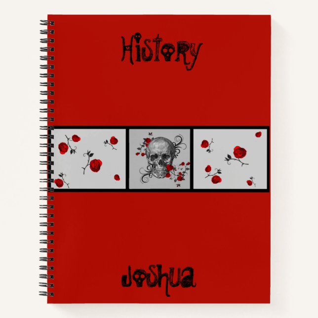Black Skull and Red Roses  Personalised Notebook (Front)