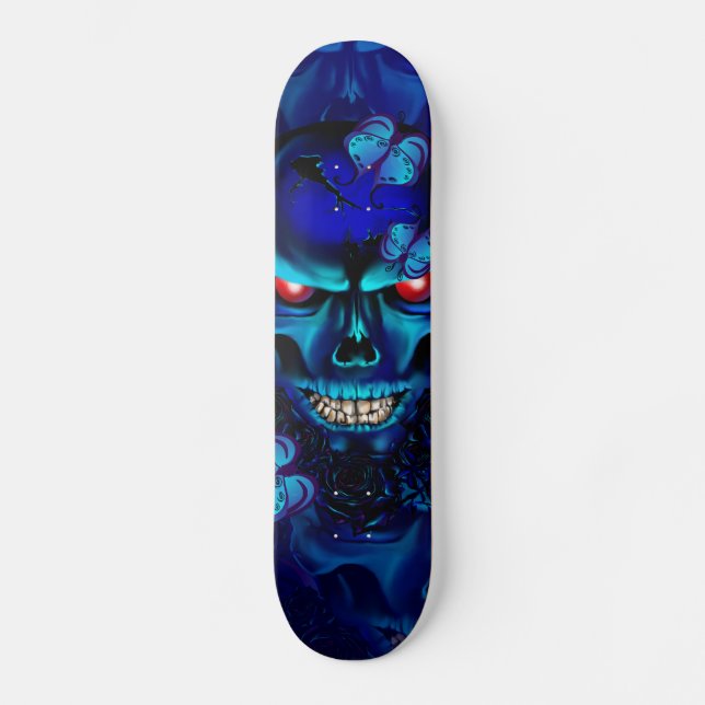 Black Skull and Roses Skateboard (Front)