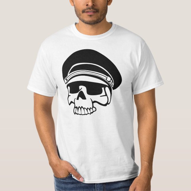 Black Skull Aviator Hat T-Shirt (Front)