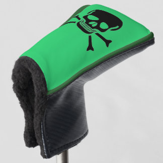 Black Skull green golf club putter cover