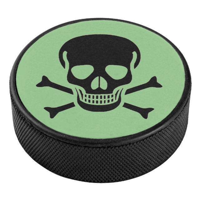 Black Skull green hockey puck (3/4)