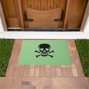 Black Skull green large doormat