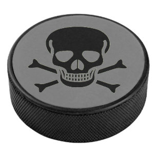 Black Skull grey hockey puck