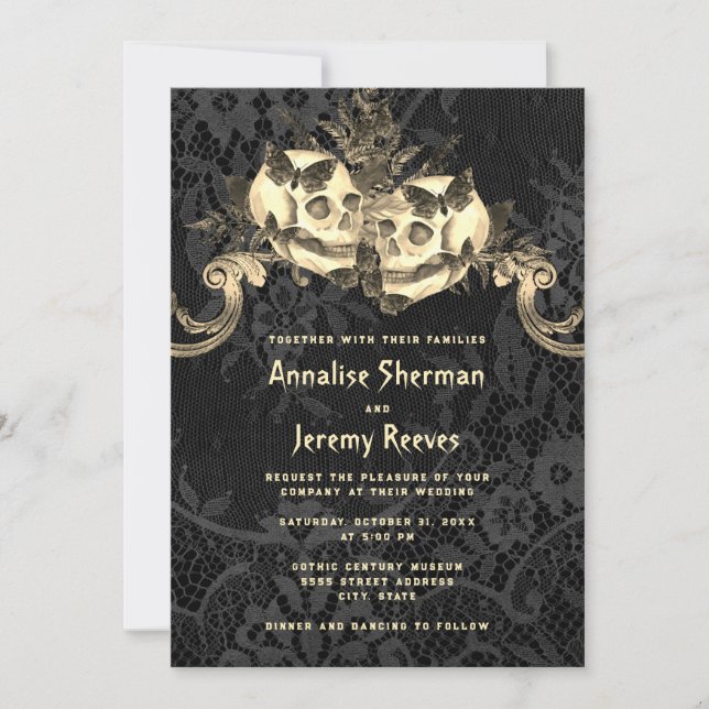 Black Skull Halloween Wedding Invitation (Front)