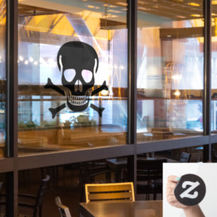 Black Skull large window cling front stick