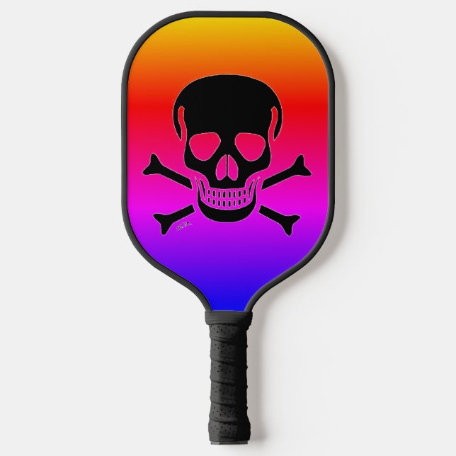 Black Skull neon pickleball paddle (Front)