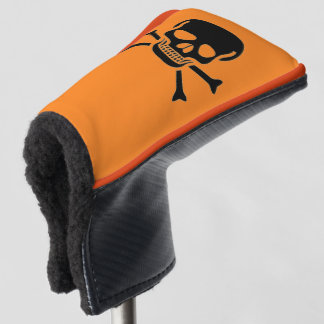Black Skull orange golf club putter cover