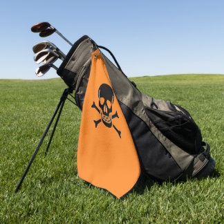 Black Skull orange golf towel