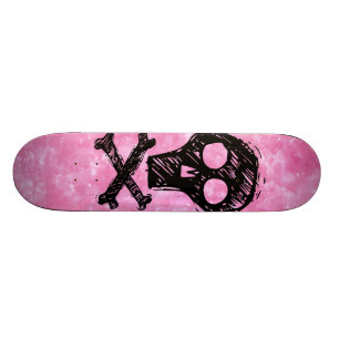 Black Skull Pink sky skateboard deck