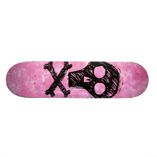 Black Skull Pink sky skateboard deck