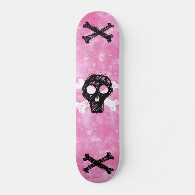 Black Skull Pink sky skateboard deck (Front)