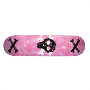 Black Skull Pink sky skateboard deck