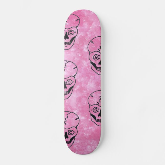 Black Skull Pink sky skateboard deck (Front)