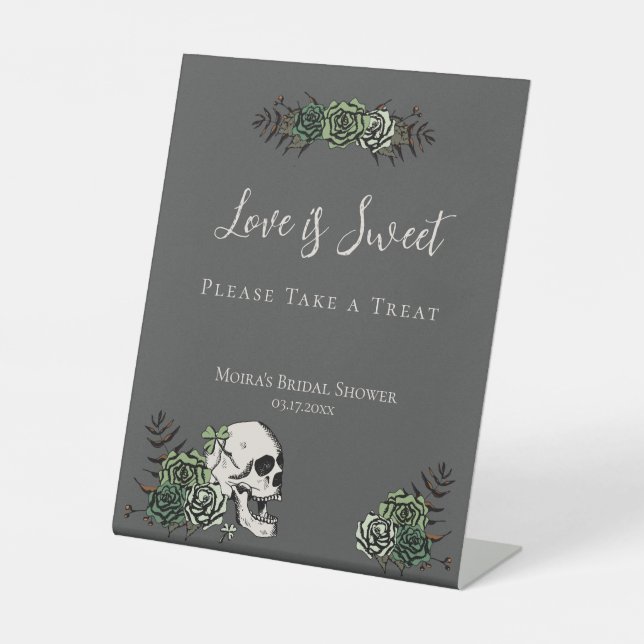 Black Skull Roses Irish Wedding Shower Favours Sig Pedestal Sign (Front)