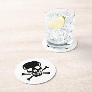 Black Skull round paper drink coasters