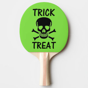 Black Skull Trick or Treat green ping pong paddle