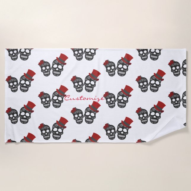 Black skulls Duo Thunder_Cove Beach Towel (Front)