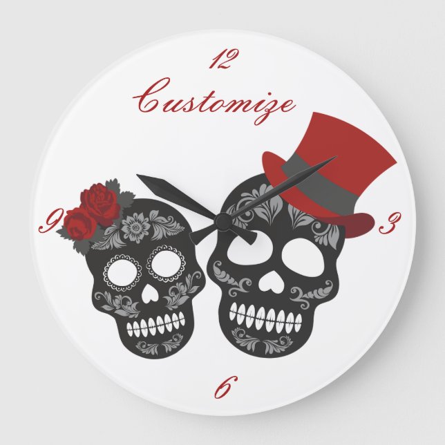 Black skulls Duo Thunder_Cove Large Clock (Front)